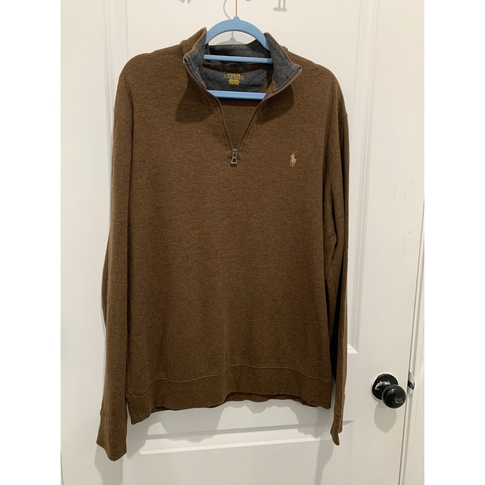 Polo Ralph Lauren Mens Brown Quarter Zip Pullover Sweater Mock Neck Large